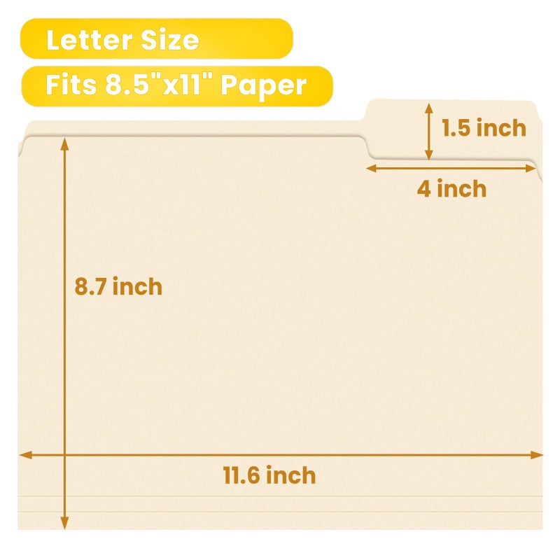 SUNEE File Folders Letter Size, 250 Pack Manilla Folders 8.5 x 11 1/3-Cut Tabs, Colored File Folders Office Home School for Documents Files Paper - Image 4